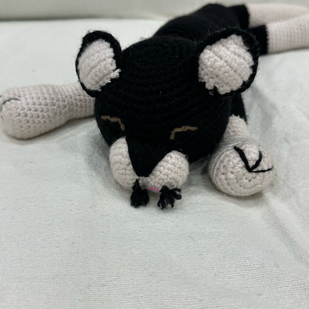 Handmade Black and White Crochet Cat Plush